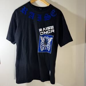 STUD Clothing Raise Danger Winged Skeleton T-Shirt Gothic Patch Graphic Tee S
